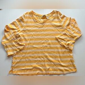 Isaac‎ Mizrahi Live Yellow White Stripes 3/4 Flare Sleeves Blouse Women’s 2X